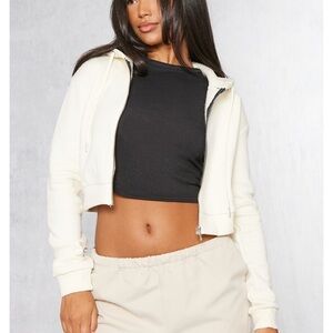 Prettylittlething Cream Crop Zip Hoodie